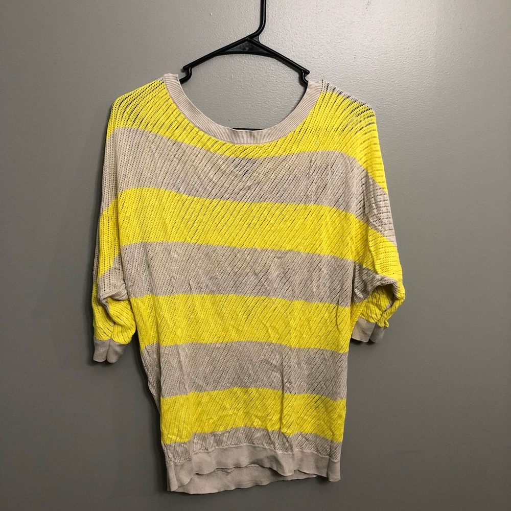 Express tan/ yellow knit 3 quarter sleeve sweater